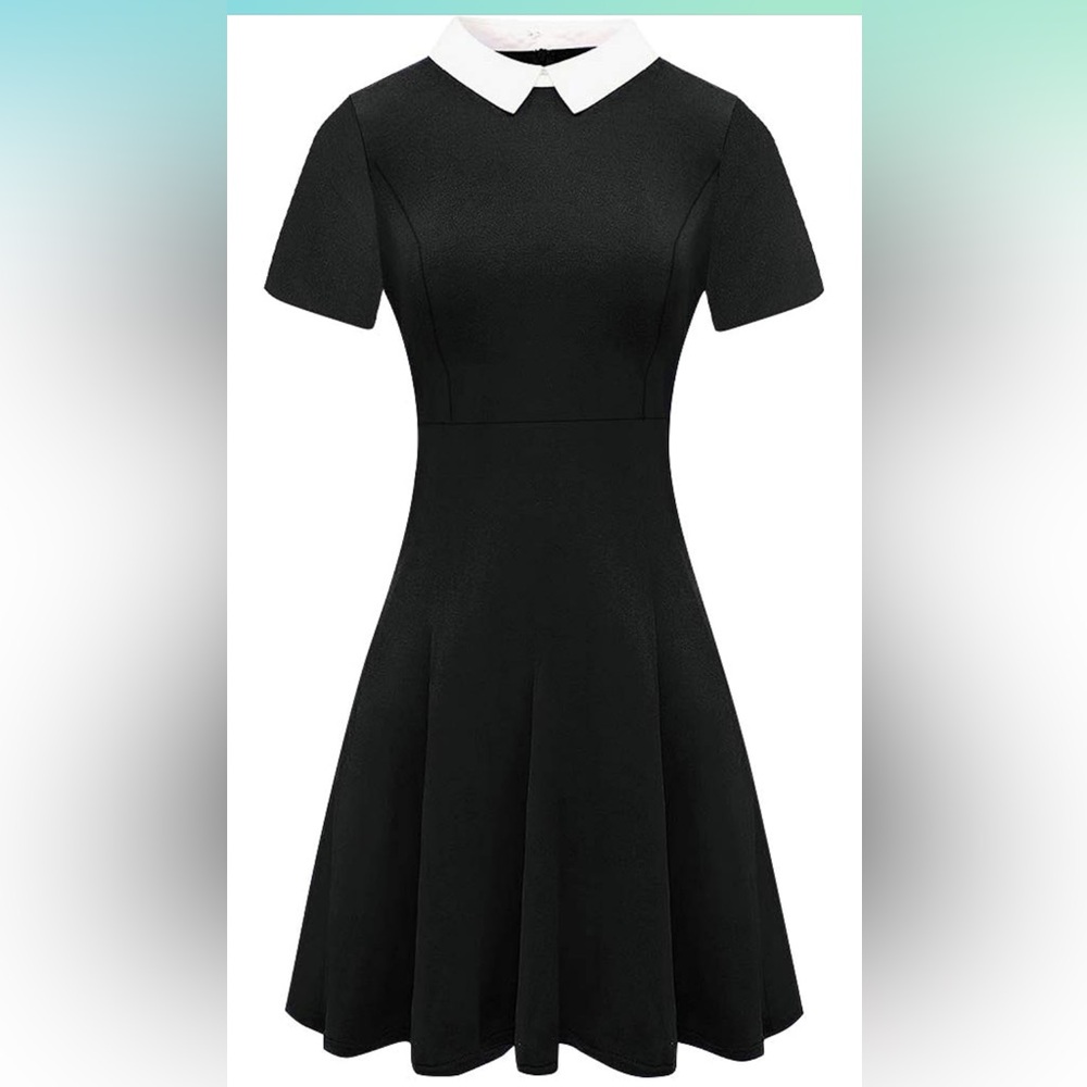 Black Collar Flare Skater Dress M